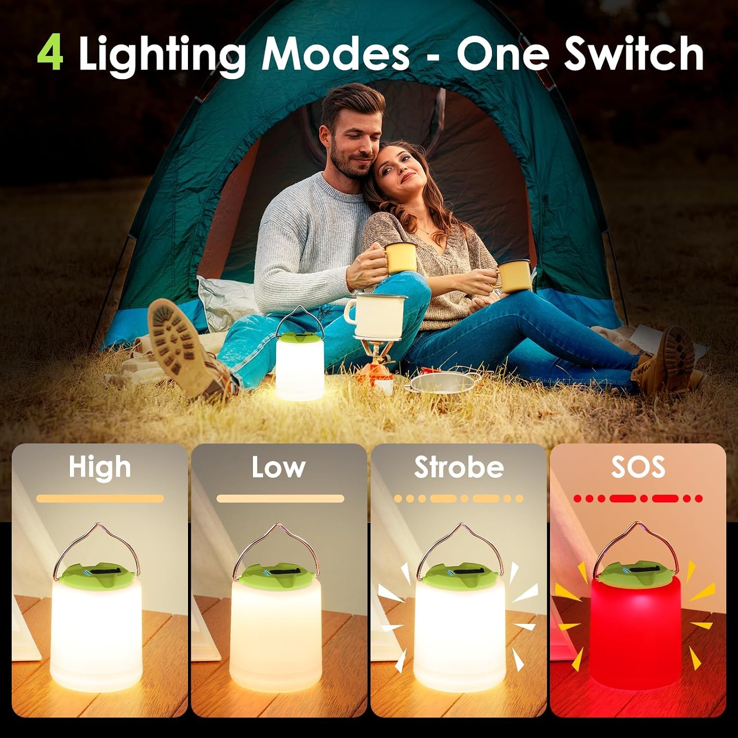 LED Camping Lantern, Rechargeable Camping Light, 4 Modes Outdoor Flashlights