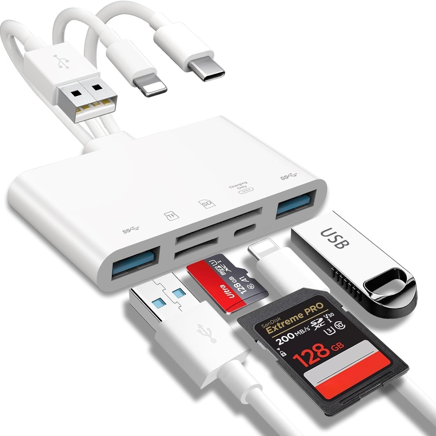 USB C SD Card Reader Lightning Adapter USB 3.0 Hub TF Card Reader OTG