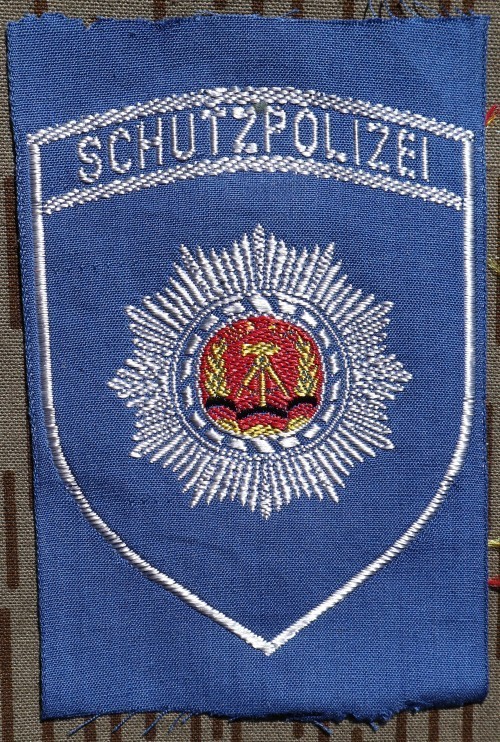 East German Schutzpolizei police sleeve patch.Woven for shirts. Blue