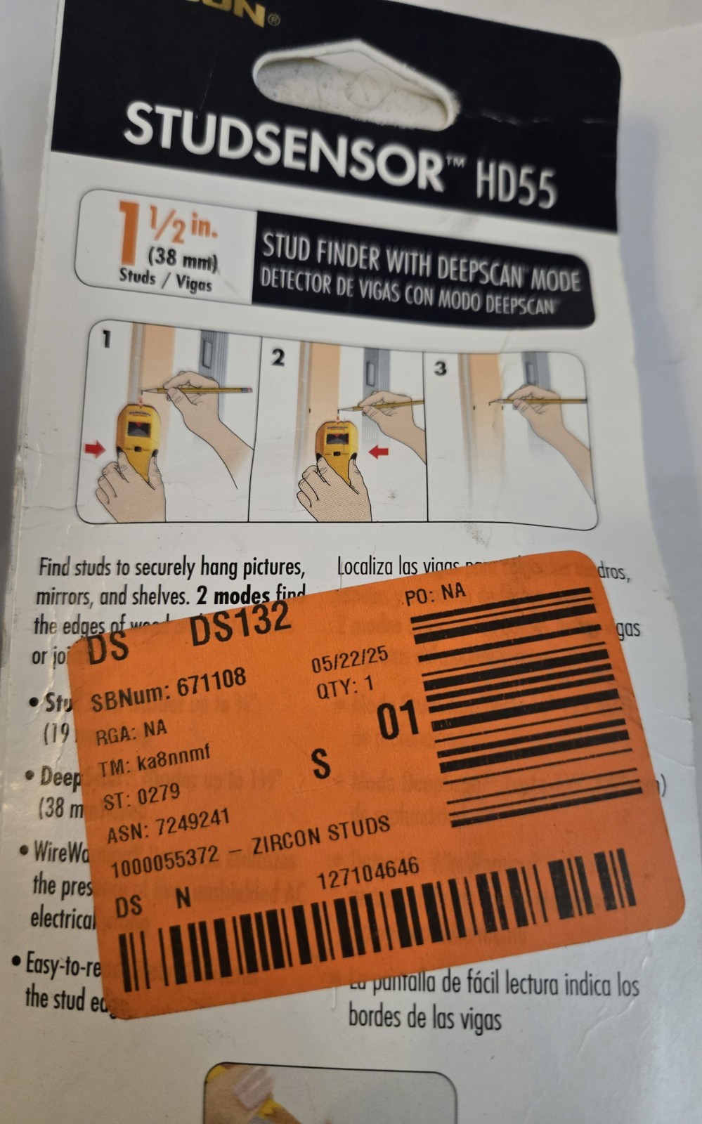 Zircon StudSensor HD55 Stud Finder - Yellow