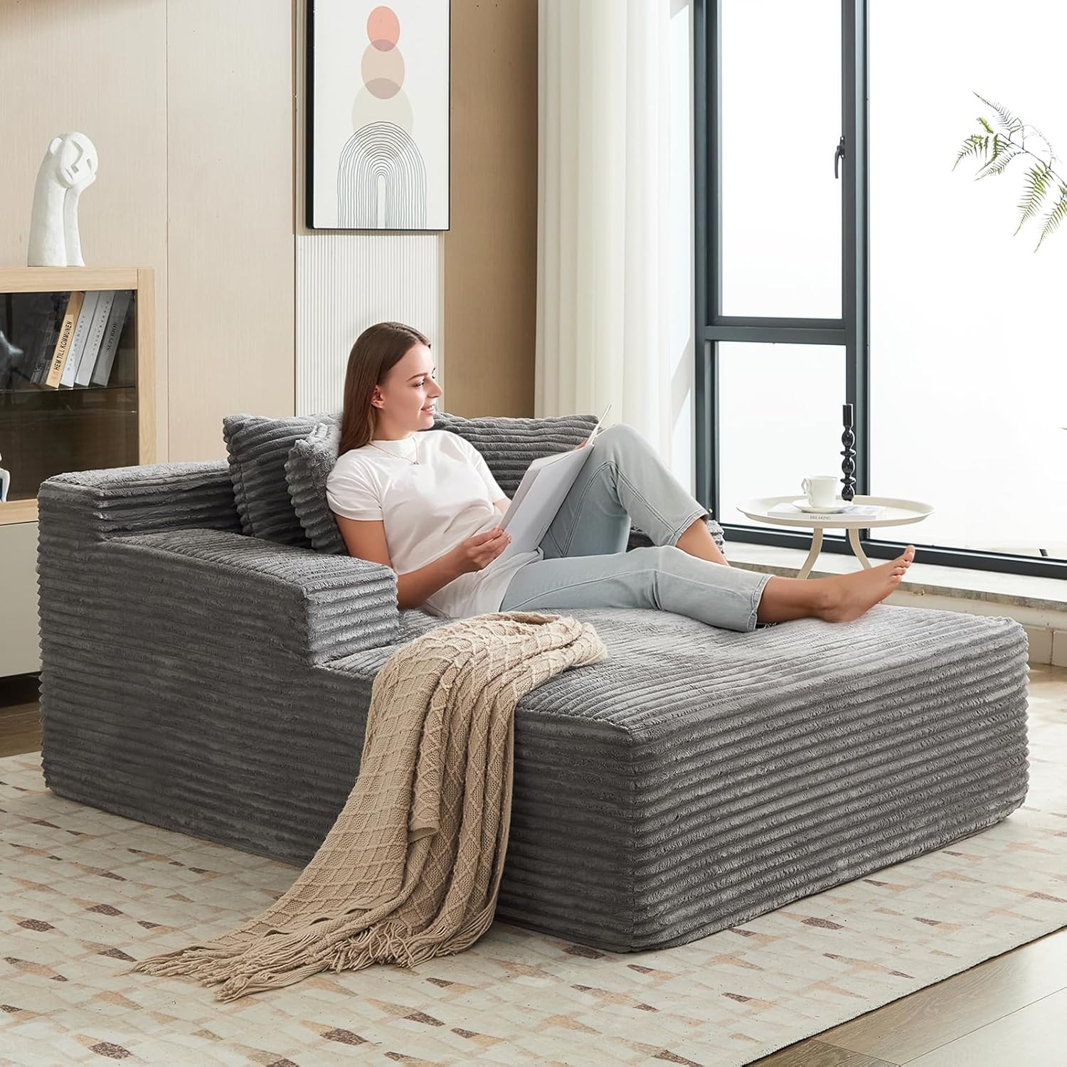 Ultra-Comfort Corduroy Boneless Sofa, Deep Seat & No Assembly, 2-in-1 Sleeper
