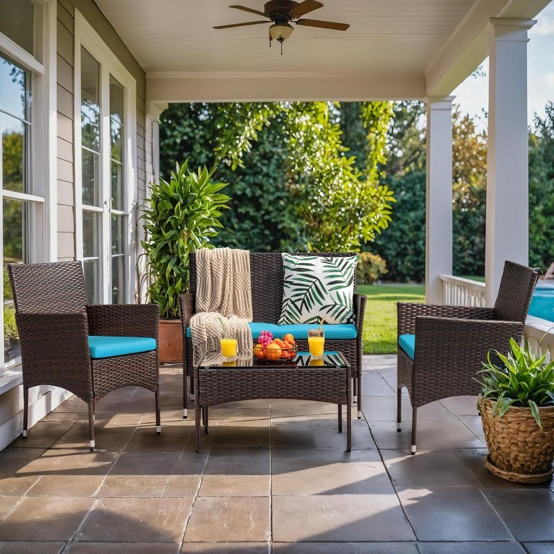4 Pieces Patio Rattan Chair Wicker Outdoor Indoor Use Backyard Porch Garden