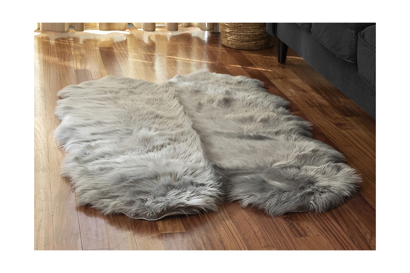 Silky Soft Faux Fur Rug, 3 ft. x 5 ft. Gray Fluffy Rug, Sheepskin Area Rug, S...