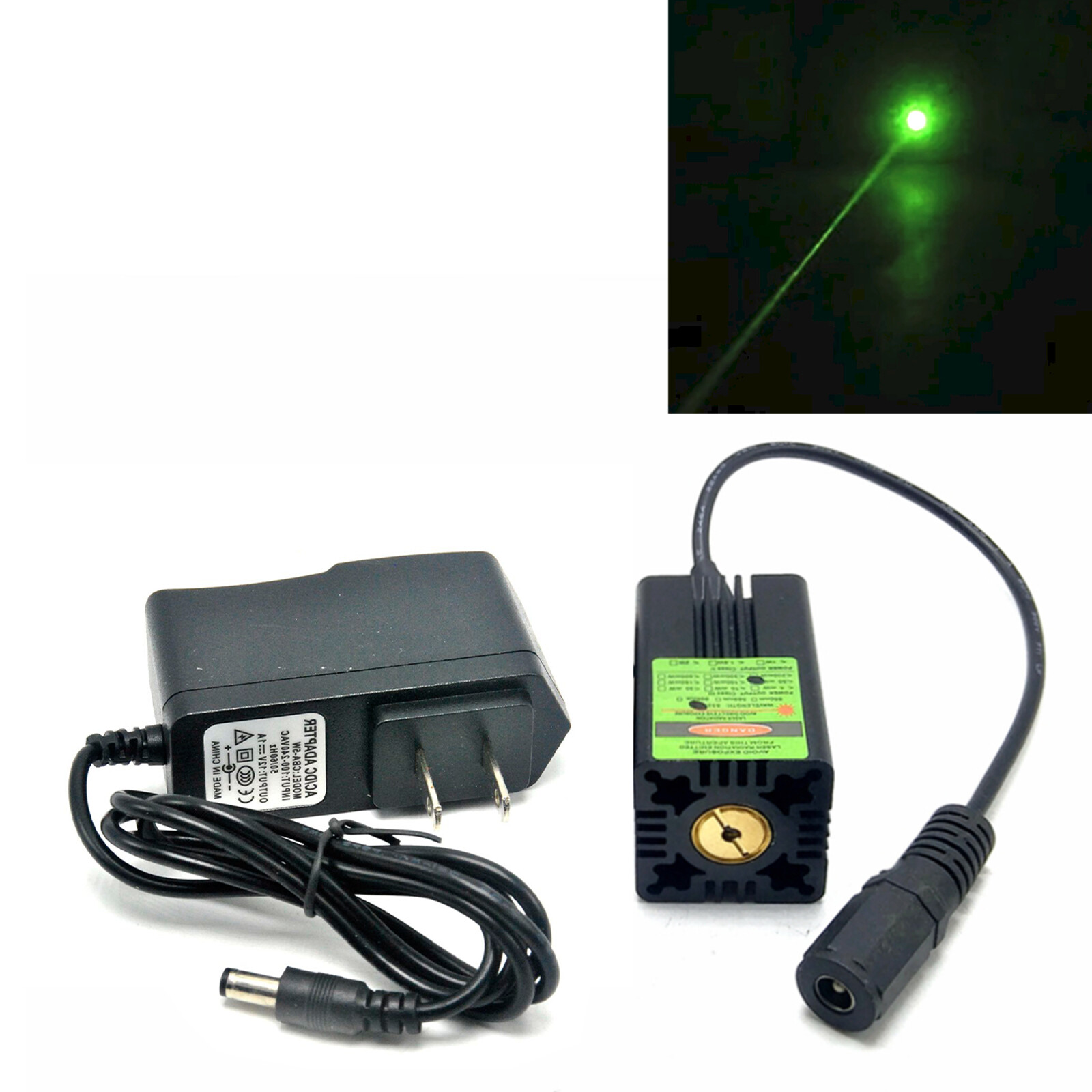 1pc 532nm 50mW Green Dot Laser Diode Module & Heat Sink  with 12V Adapter