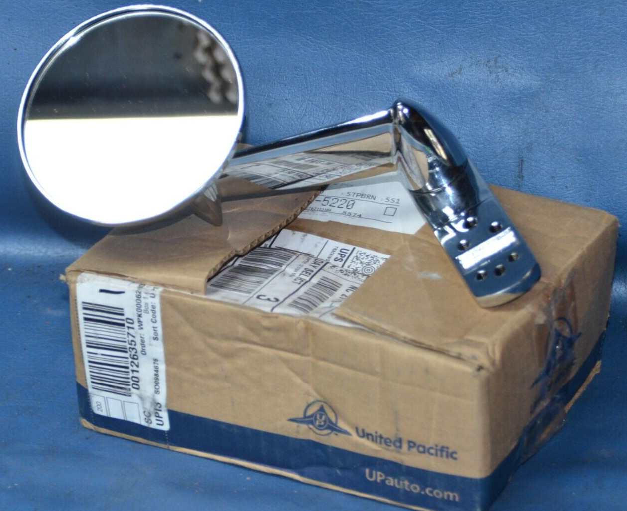 NOS United Pacific Stainless 5" Round Mirror Bullet Fender Hood Cab Peep Tripod