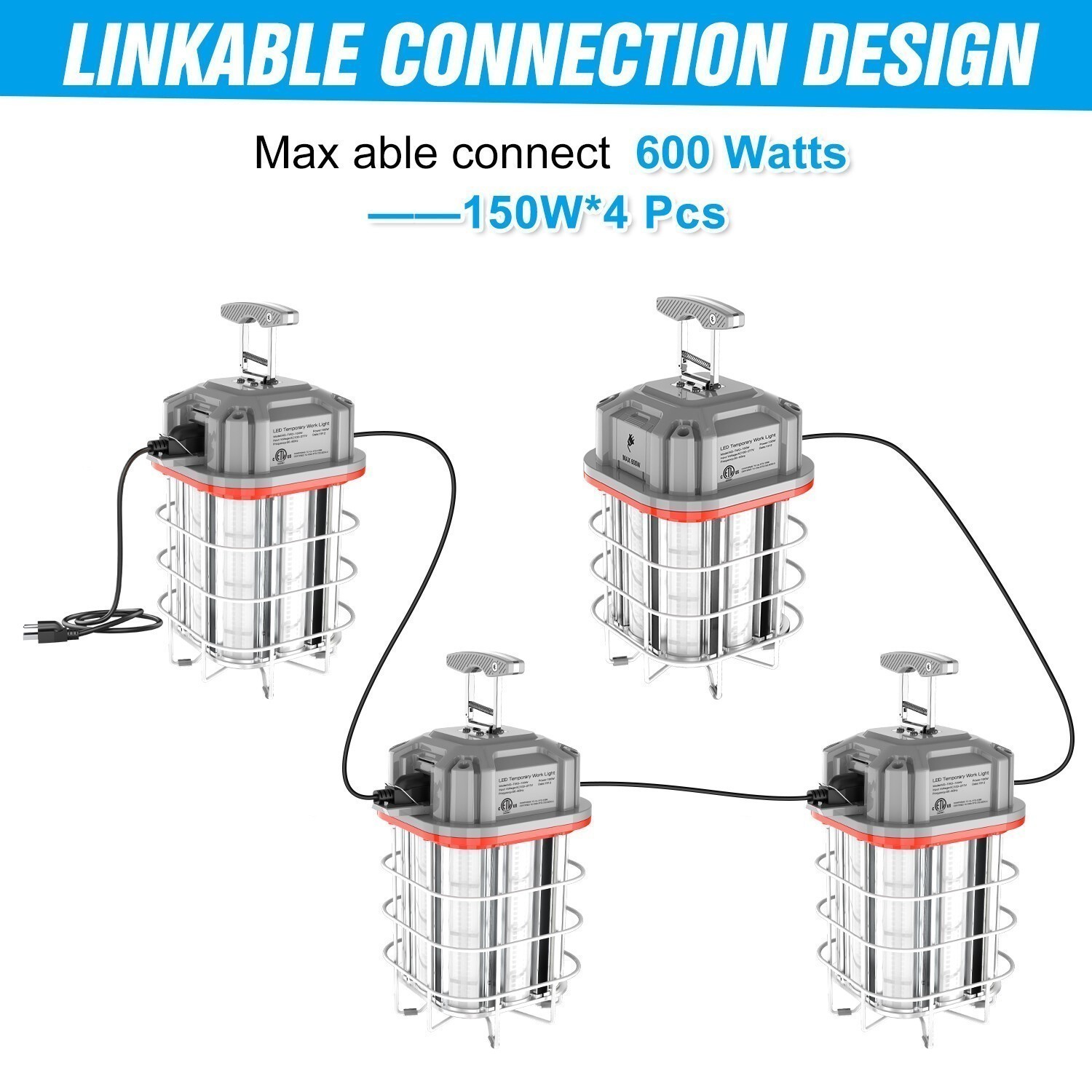 150W LED Construction Temporary Work Light 5000K Outdoor Indoor Linkable Lights
