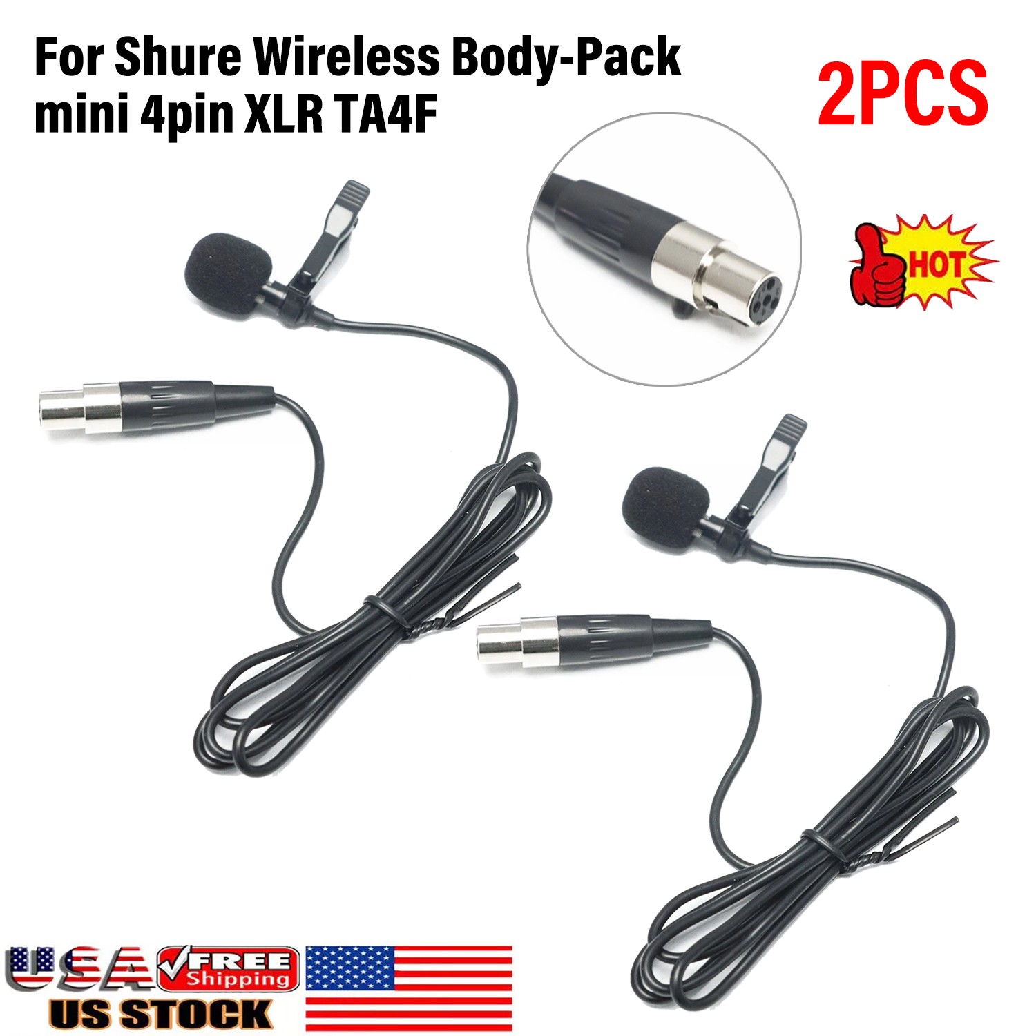 Pro Lavalier Speech Microphone For Shure Wireless Body-Pack mini 4pin TA4F 2PCS