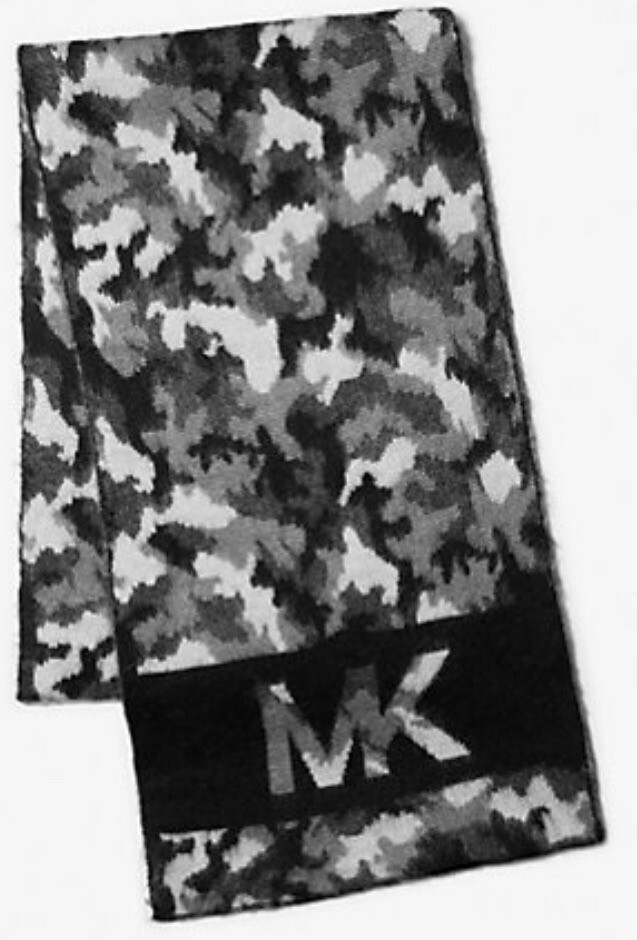 Michael Kors Camo Scarf Acrylic Black Grey Multi