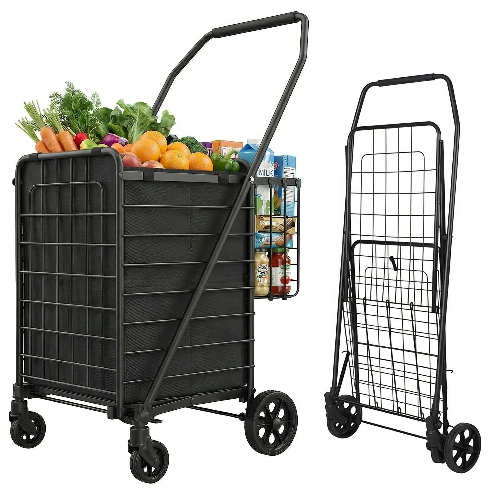 ® Folding Shopping Cart with Waterproof Liner & 360° Swivel Wheels | Collapsi...