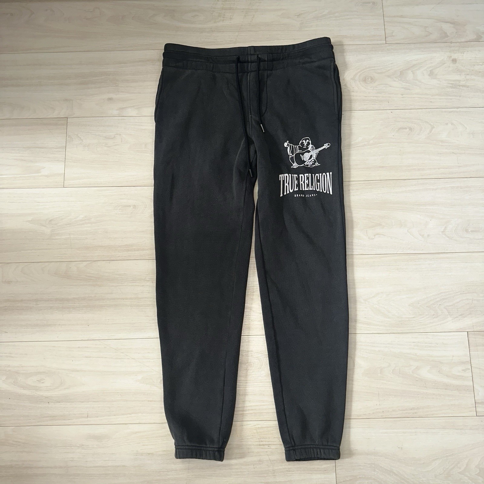 True Religion Men's Crackle Classic Logo Jogger Sweatpants Black Size Small NWT