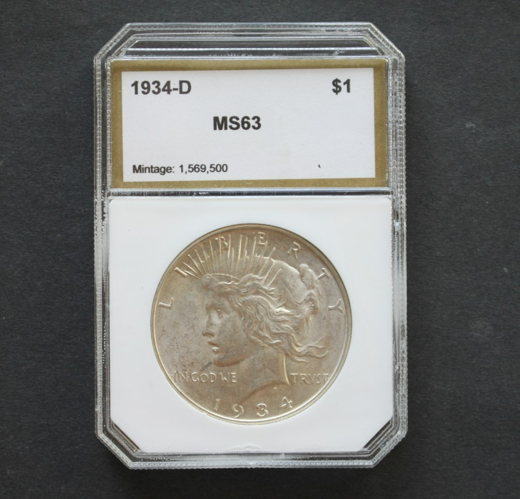 1934 D Peace Silver Dollar PCI Graded MS 63