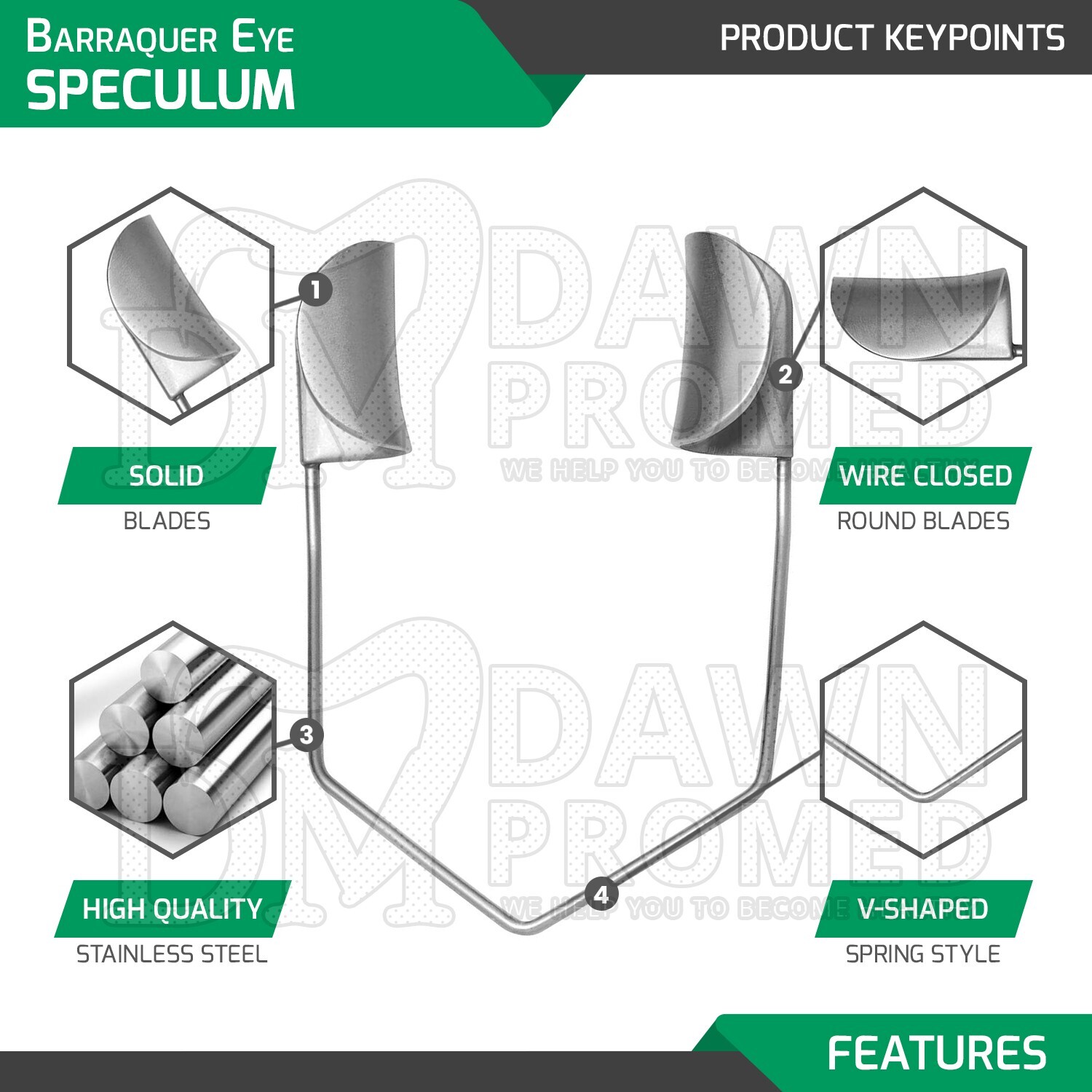 Barraquer Eye Speculum 15mm Large Solid Blades Ophthalmic ENT Instrument