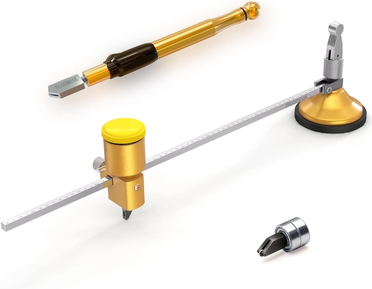 B BLOOMOAK Heavy Duty Circular Glass Cutter with Round Knob Handle and...