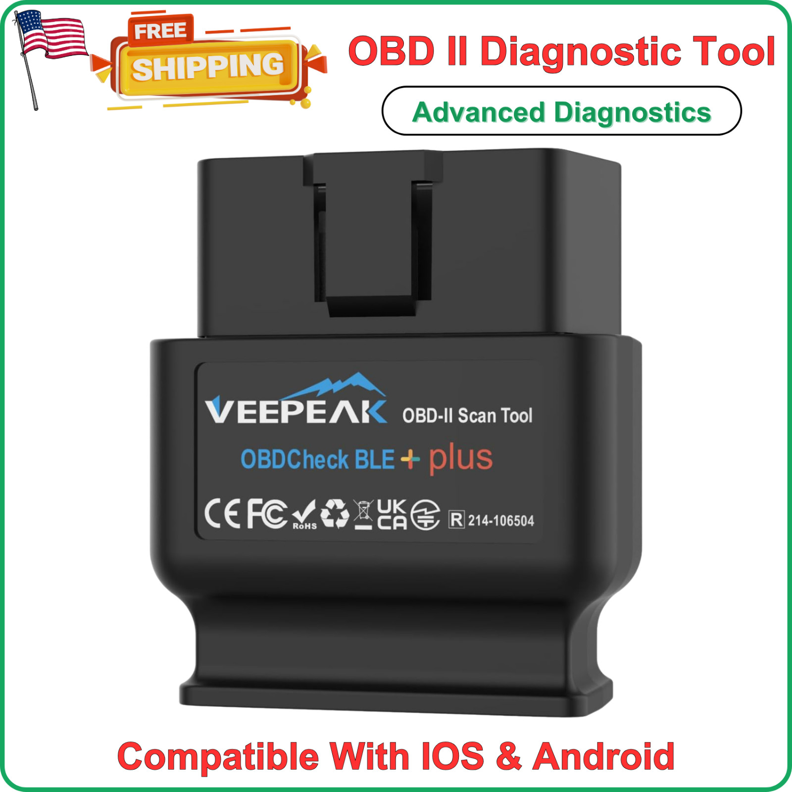 Veepeak OBDCheck BLE+ Bluetooth OBD II Scanner For iOS & Android, Car Diagnostic
