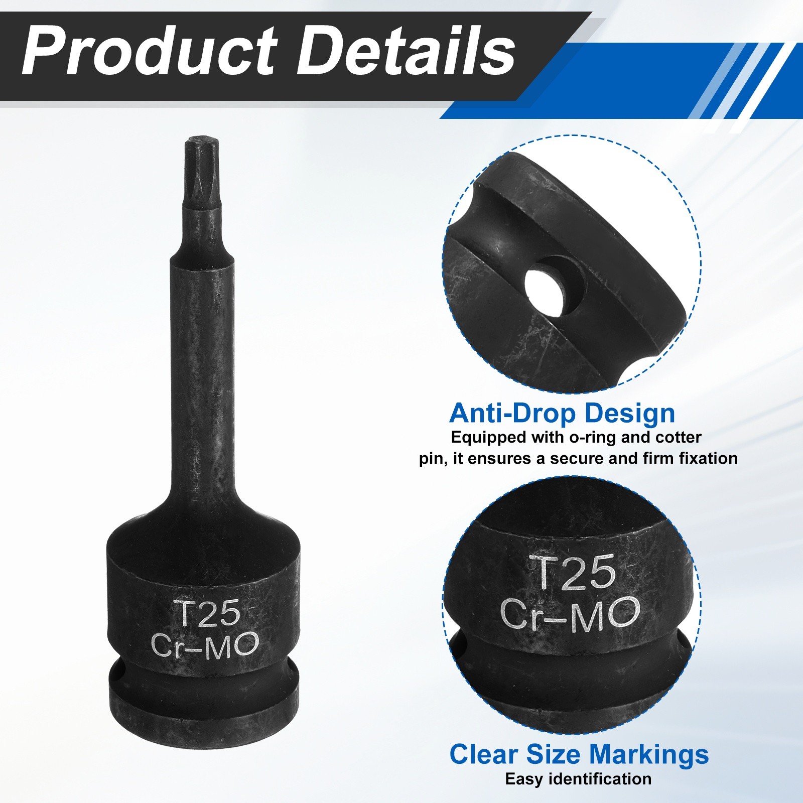 2pcs 1/2" Drive Torx Bit Socket T25 Impact 6 Point Star Bit Sockets CR-MO Steel,