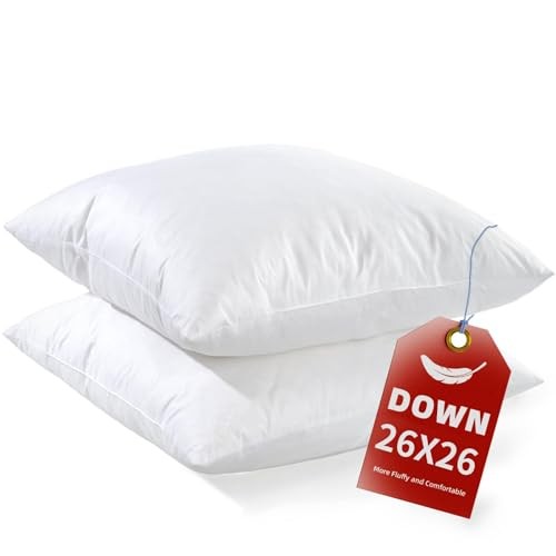 26x26 Euro Pillow Inserts Set of 2, Premium Down Feather Pillows 26x26(2pc)