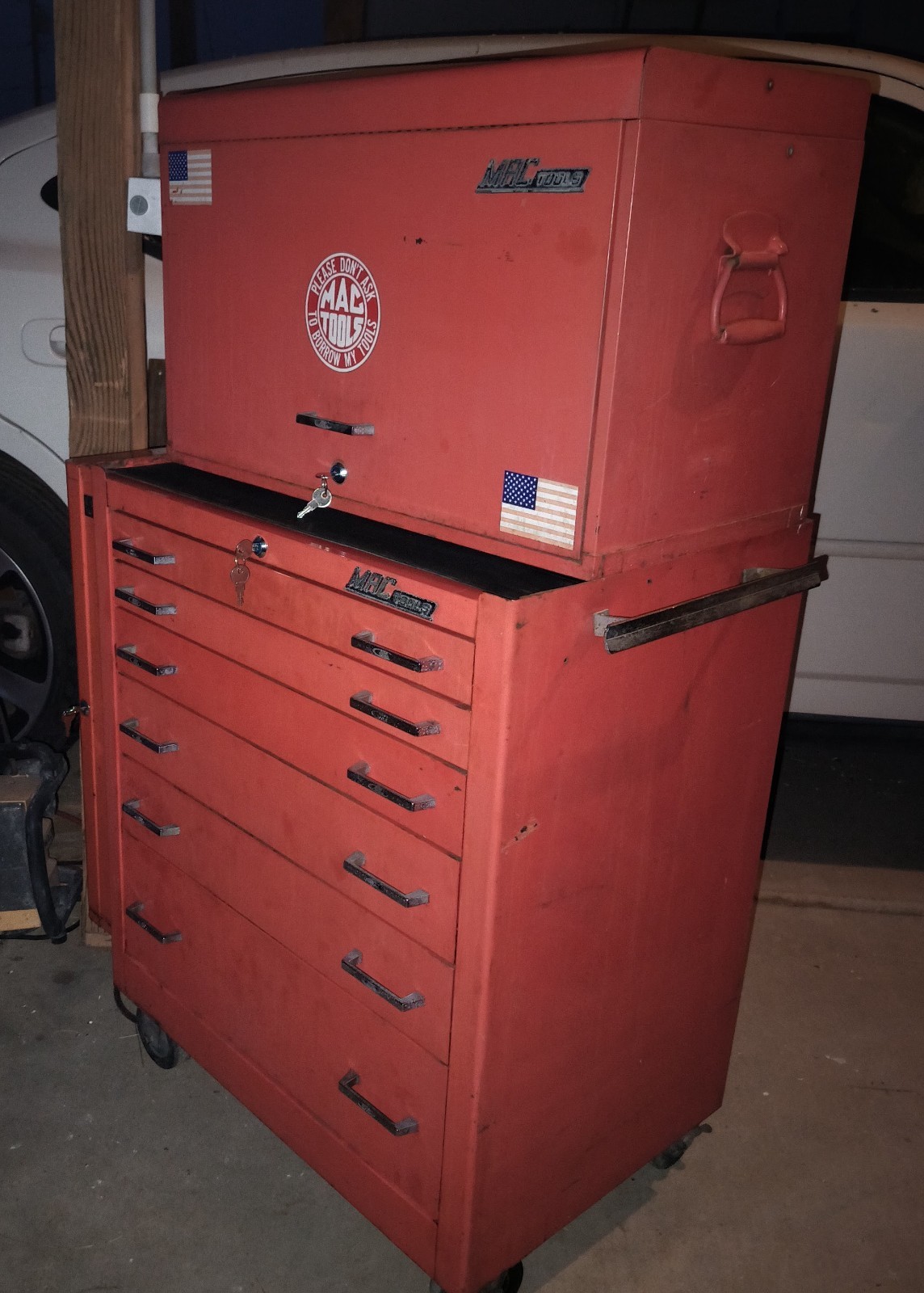 RARE! (3)1973 MAC TOOL BOXES (1) 7 Drawer (1) 6 Drawer & (1)Side Cabinet Rolling