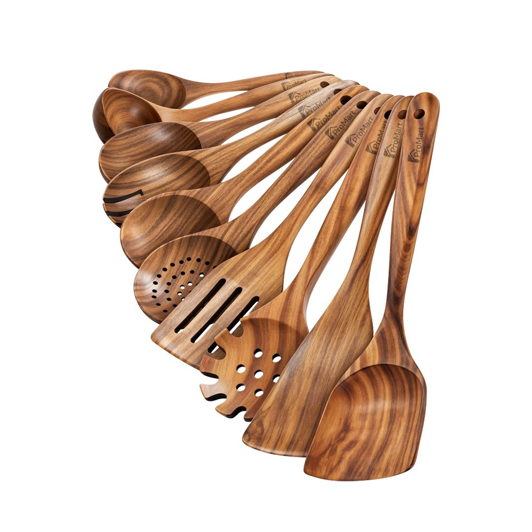10-Piece Teak Wood Cooking Utensils Set - Sturdy, Lightweight & Heat-Resistant