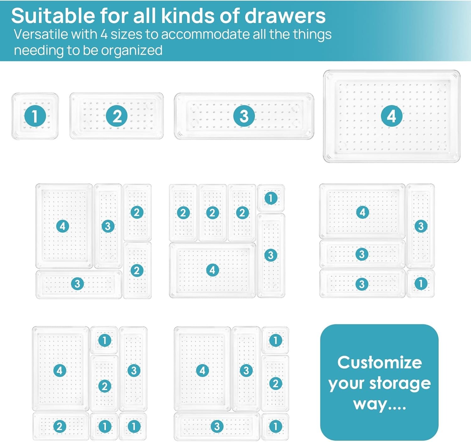 25 PCS Clear Plastic Drawer Organizers Set - Versatile & Stackable Storage