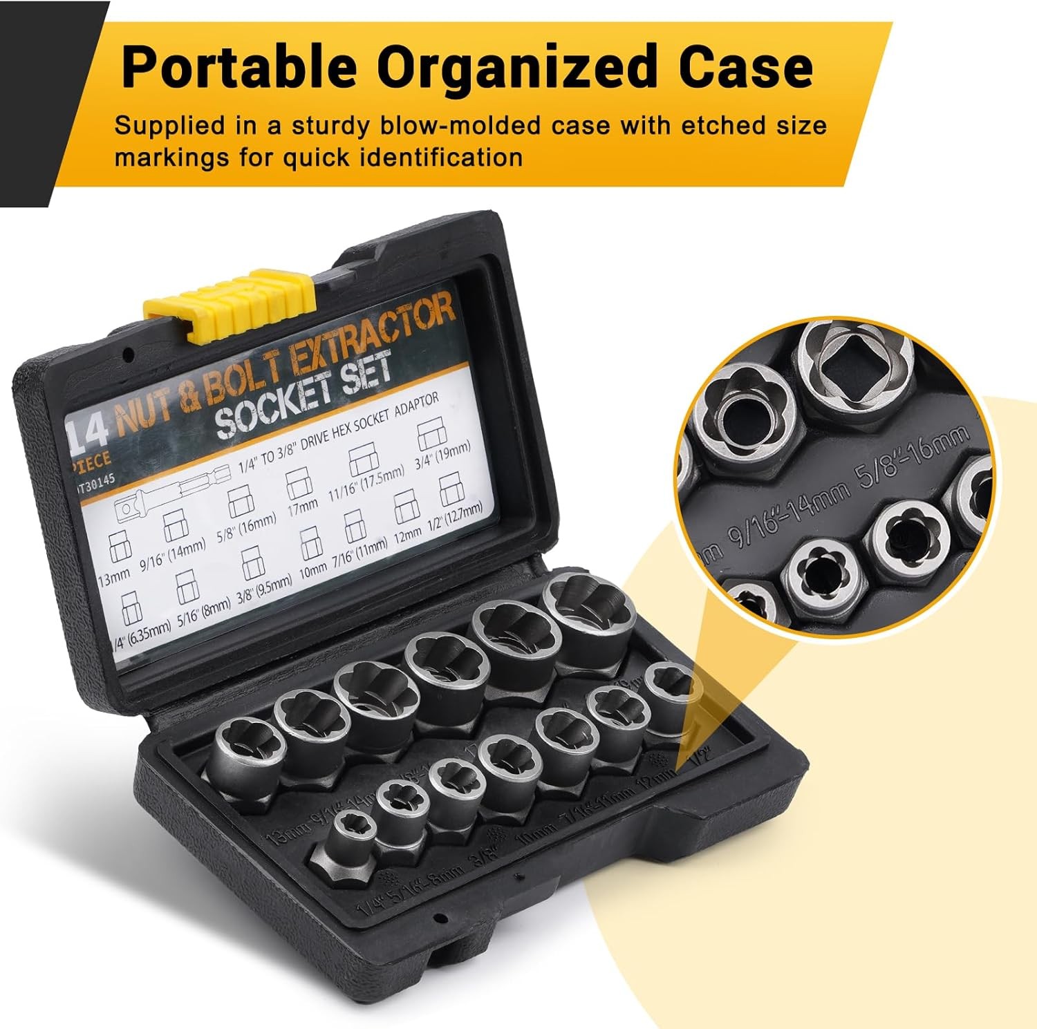 Impact Nut & Bolt Remover Set 3/8" Bolt Extractor Tool Socket Kit With Case 14pc