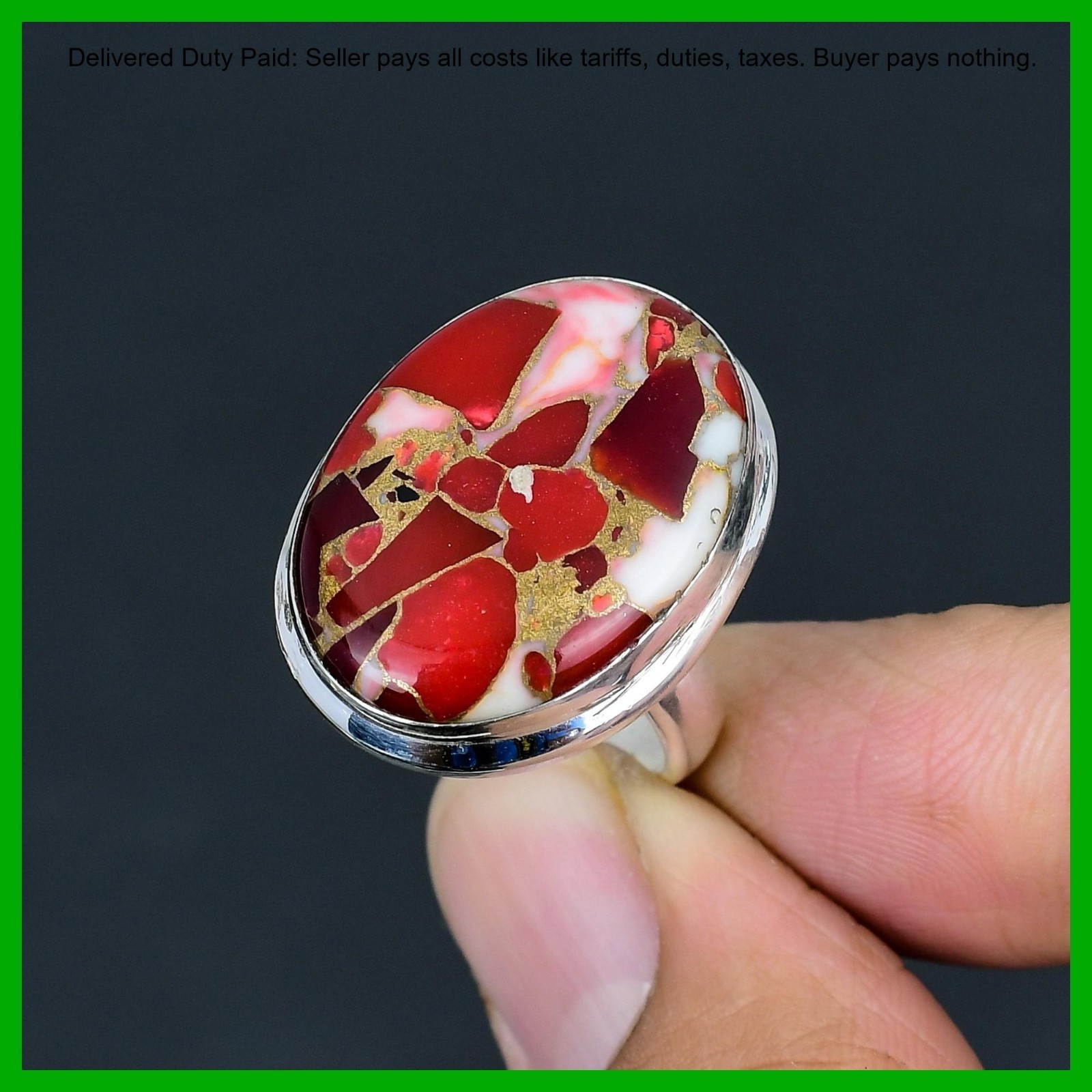 Kingman Red Mohave Copper Turquoise Stone Statement Elegant Ring Sterling Silver