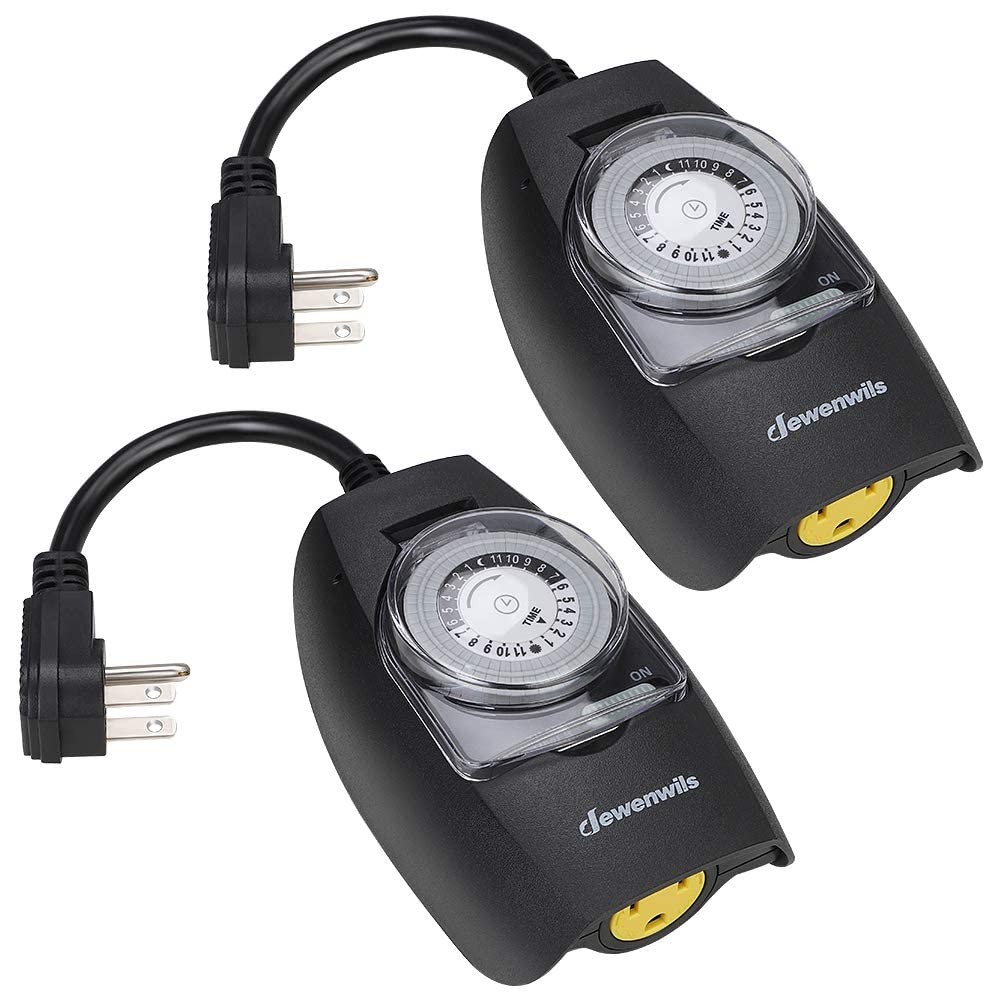 DEWENWILS Outdoor Light Timer Waterproof, 24-Hour Programmable Plug in Black