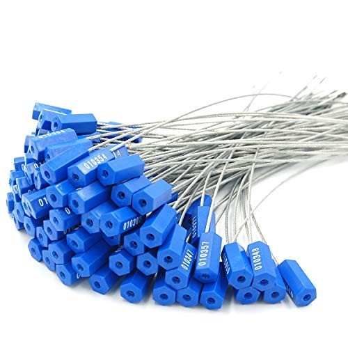 100 Tamper Proof Security Cable Seals - Numbered Pull Tight Steel Wire Tags for
