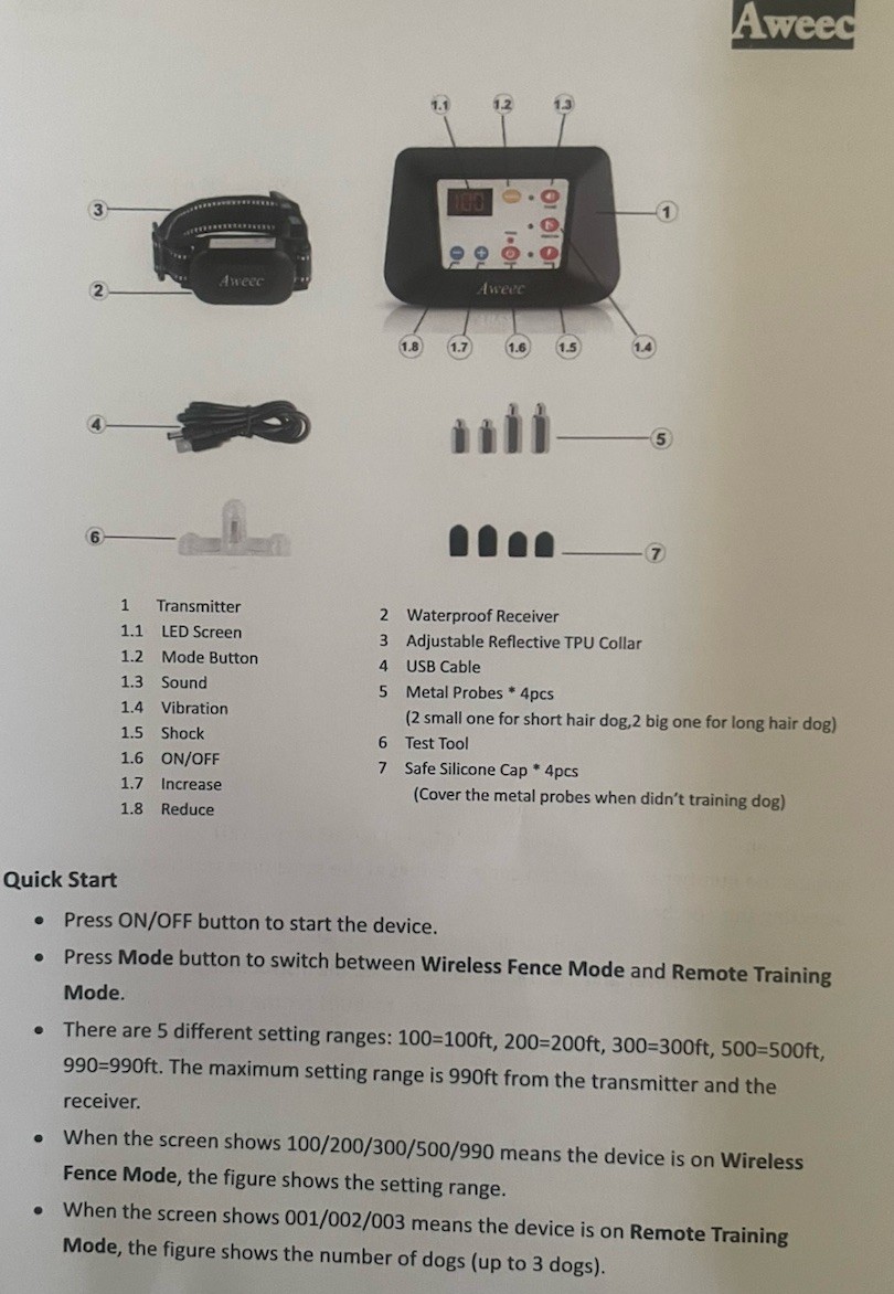 Wireless Dog Fence Remote Training Collar