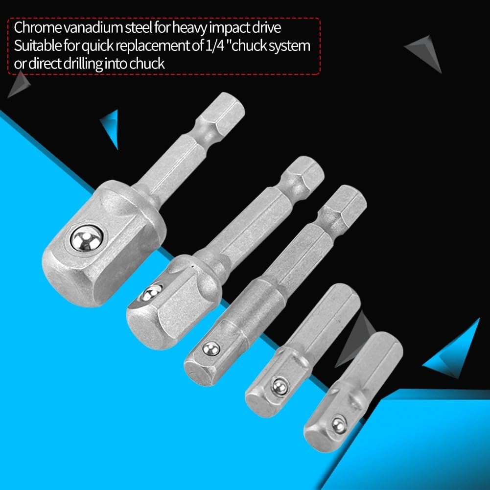 5 pcs Hex Shank to Head Socket Bit Adapters Set 1/4 Impact Drive, for...