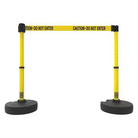 Banner Stakes Pl4285 Belt Barrier System, Yellow, 15 Ft Length, 22 In To 42 In