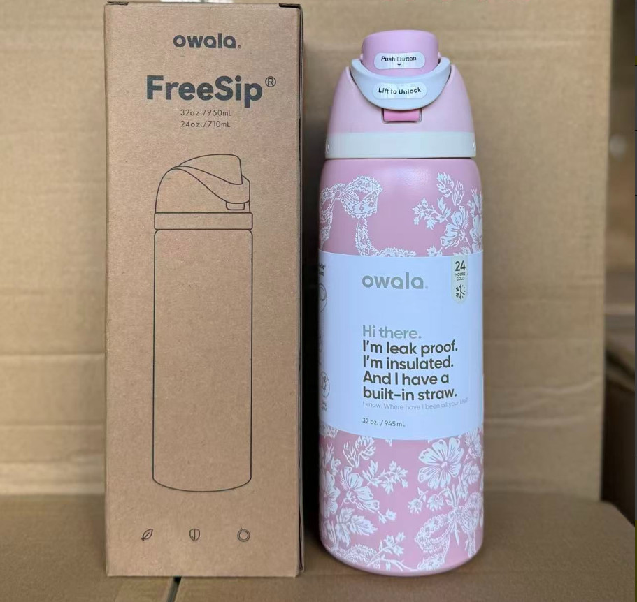Owala 24oz Stainless Steel Water Bottle - Ribbon Printed Fabric