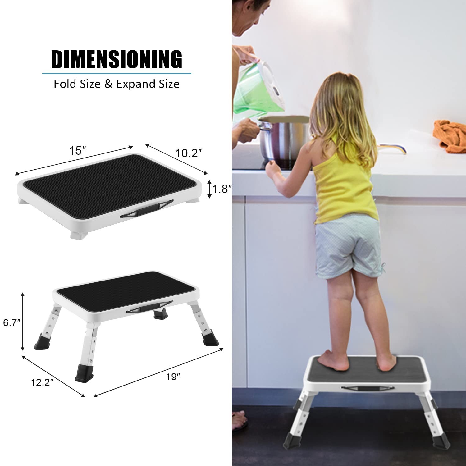 Height-Adjustable Folding Step Stool, Non-Slip Platform, 330 Lbs Capacity, Home