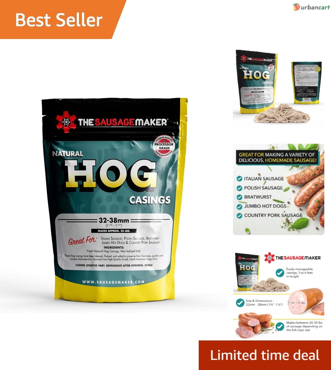 Natural Hog Sausage Casings (32-38mm) - Perfect for Homemade Sausages & Hot Dogs