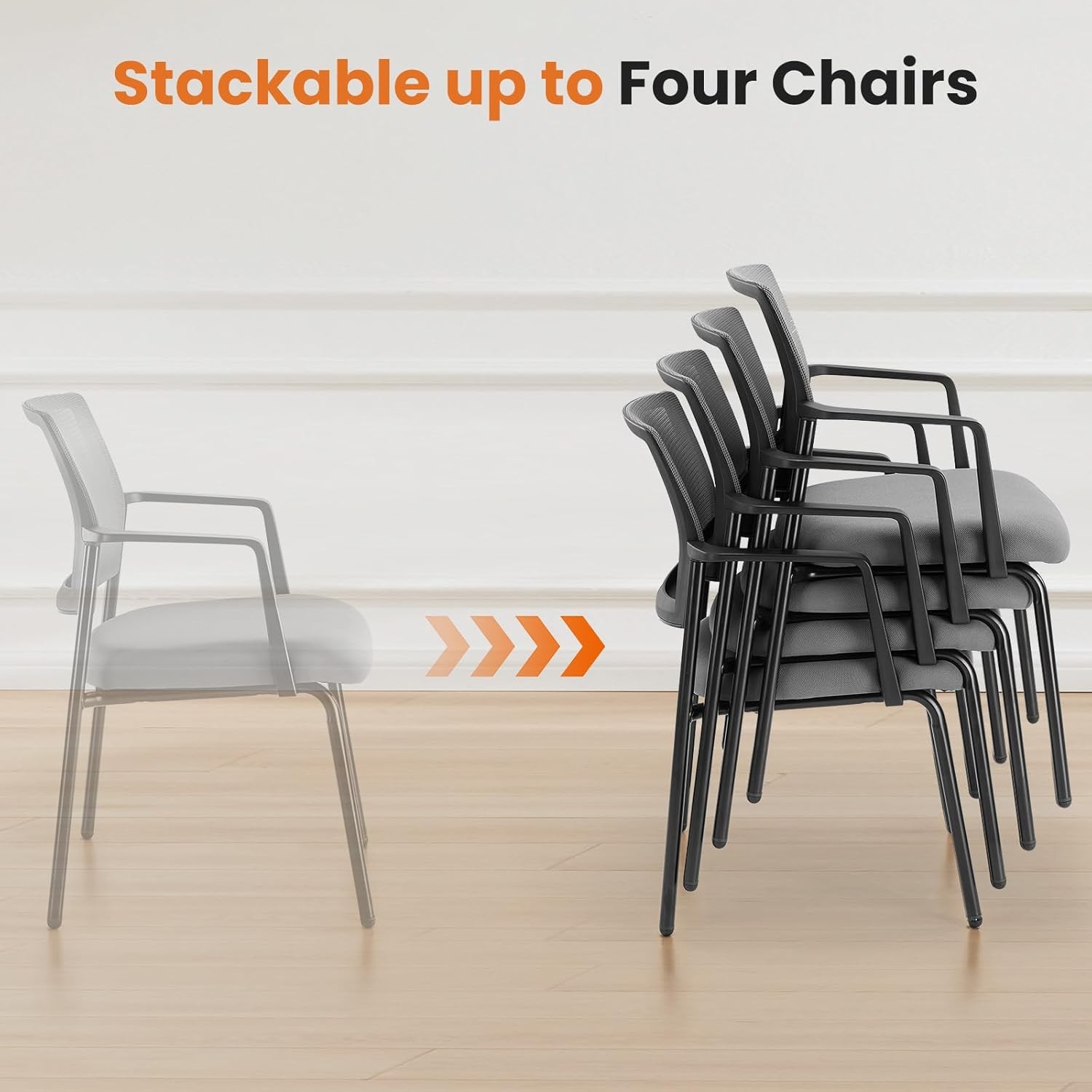 Mesh Back Stacking Arm Chairs Upholstered Fabric Stacking Chairs Sturdy Metal