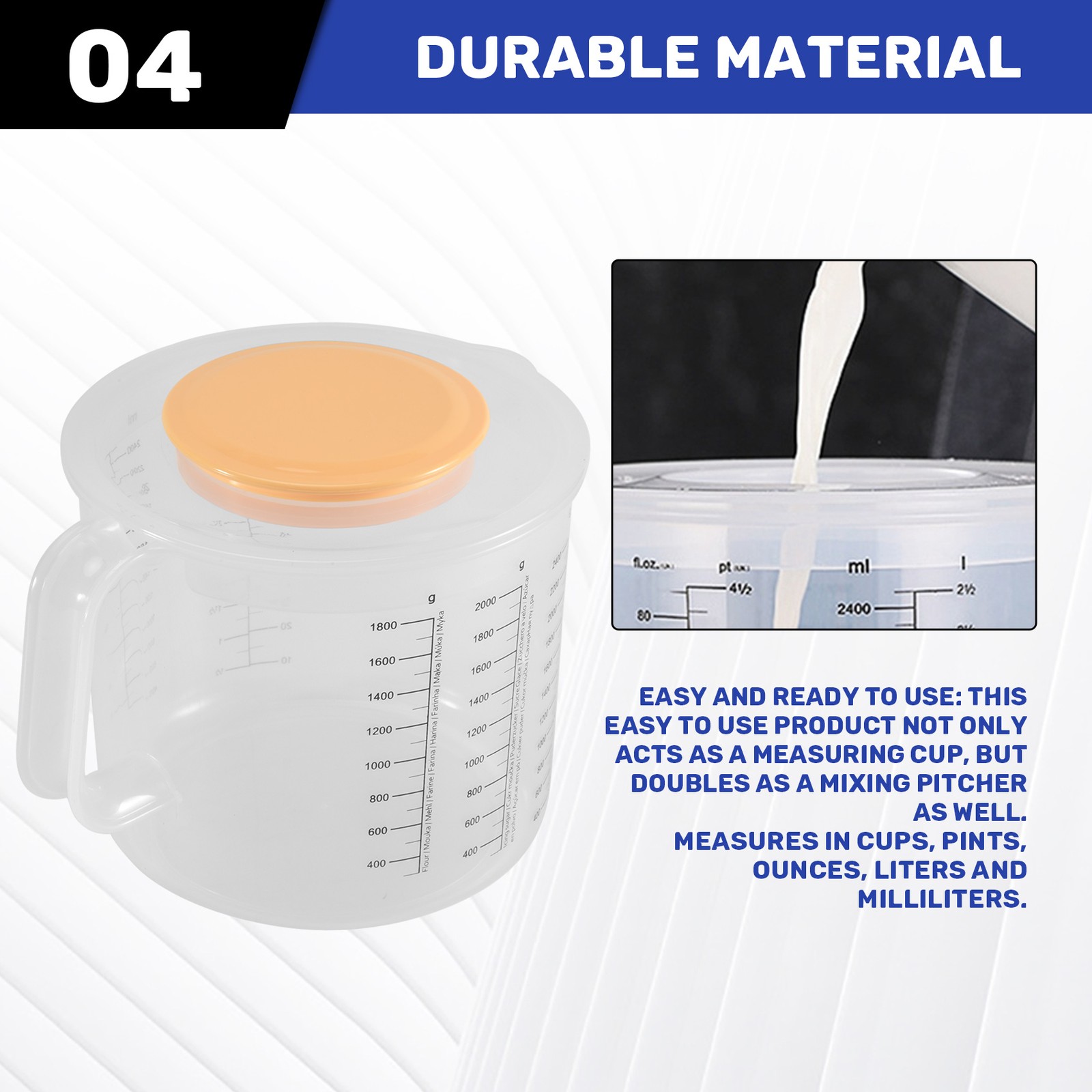 Plastic Ounce Measuring Cups and Mixing Pitcher for Baking with Lid Liquid5917