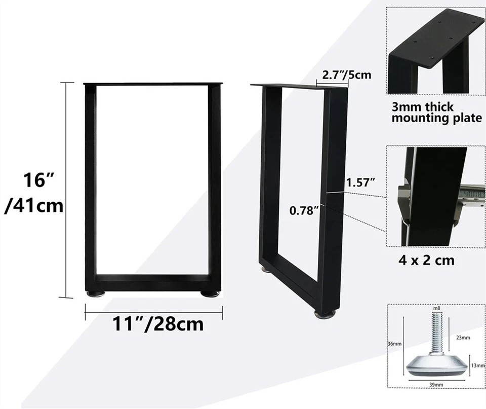 Heavy Duty 16" Industrial Metal Square Table Legs for DIY Furniture Building