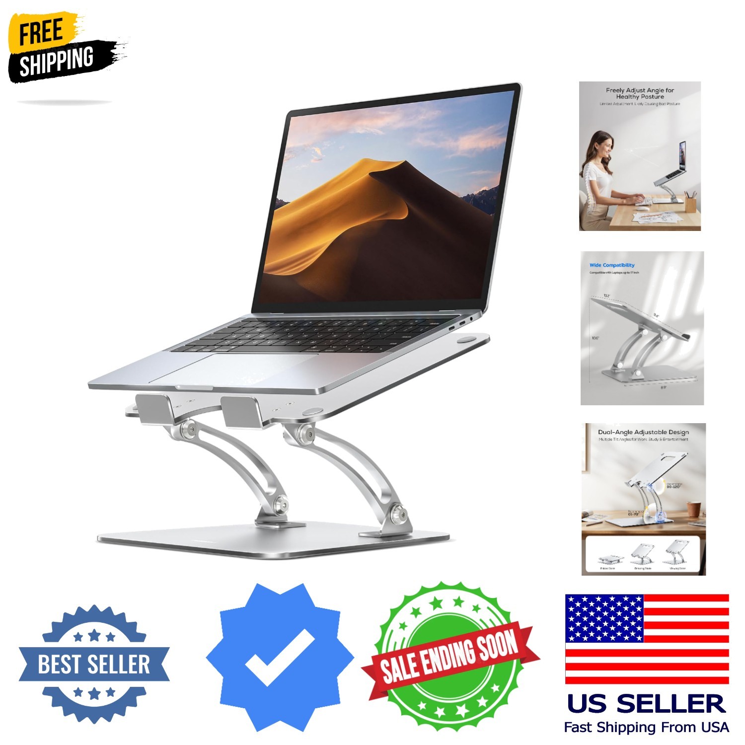 Ergonomic Adjustable Laptop Stand for Desk, Dual Foldable Computer Riser with...