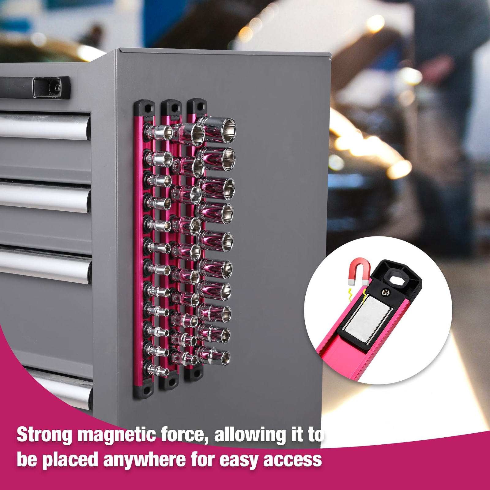 WORKPRO 1/2" Dr Heavy Duty Magnetic Socket Organizer Socket Holder Rack 10 Clips