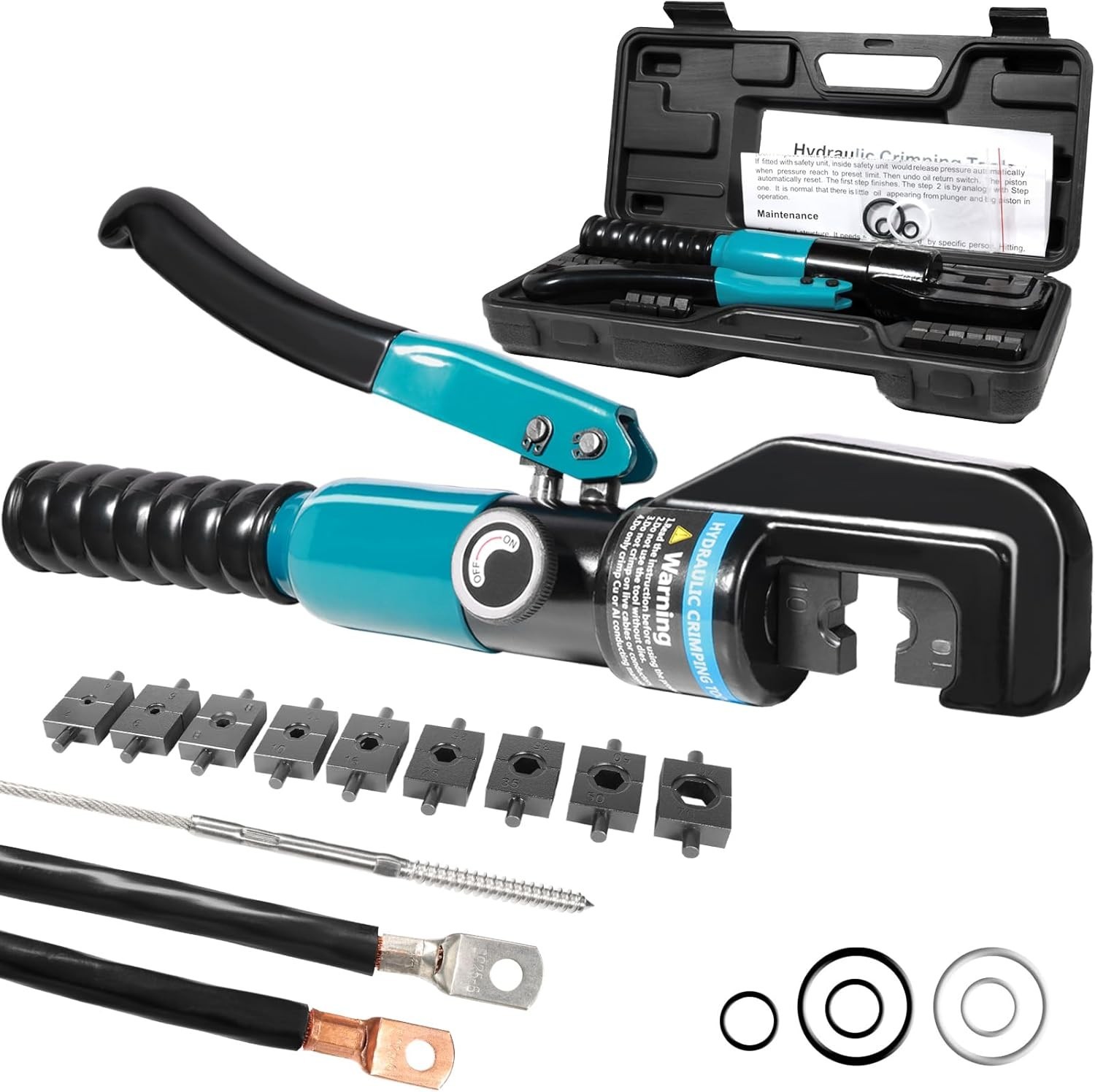 10 Tons Hydraulic Crimping Tool with 9 Dies - Battery Cable Crimper Tool & Wire