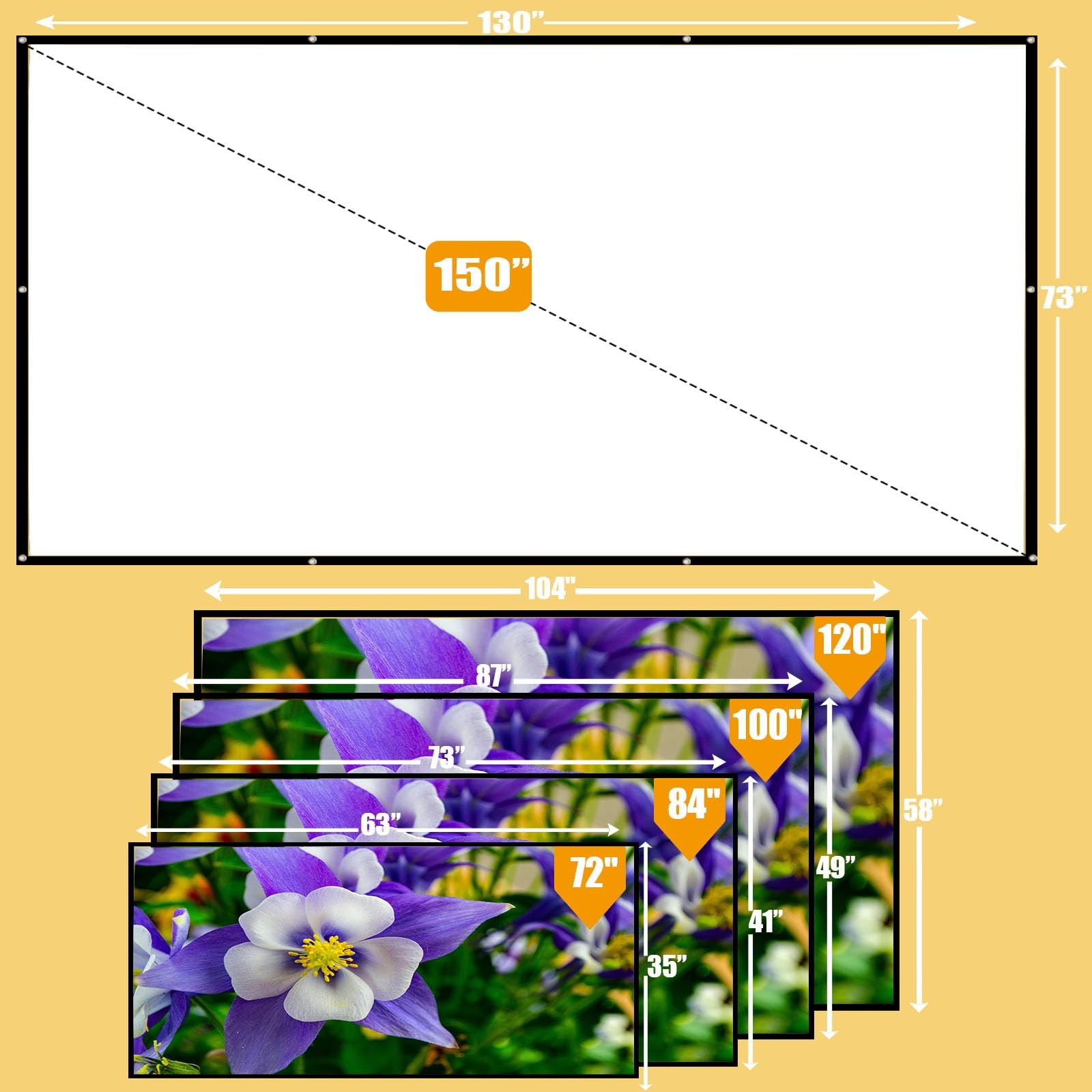 72 Inch Foldable Projector Screen for Wall, Hanging Portable Projector Screen...