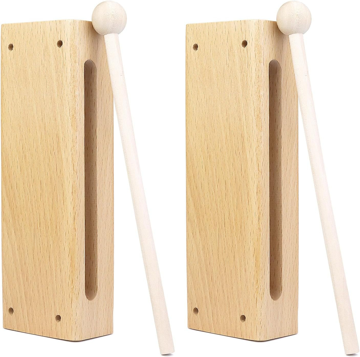 2-Pack Beech Wood Percussion Blocks with Mallets Rhythm Instrument Set