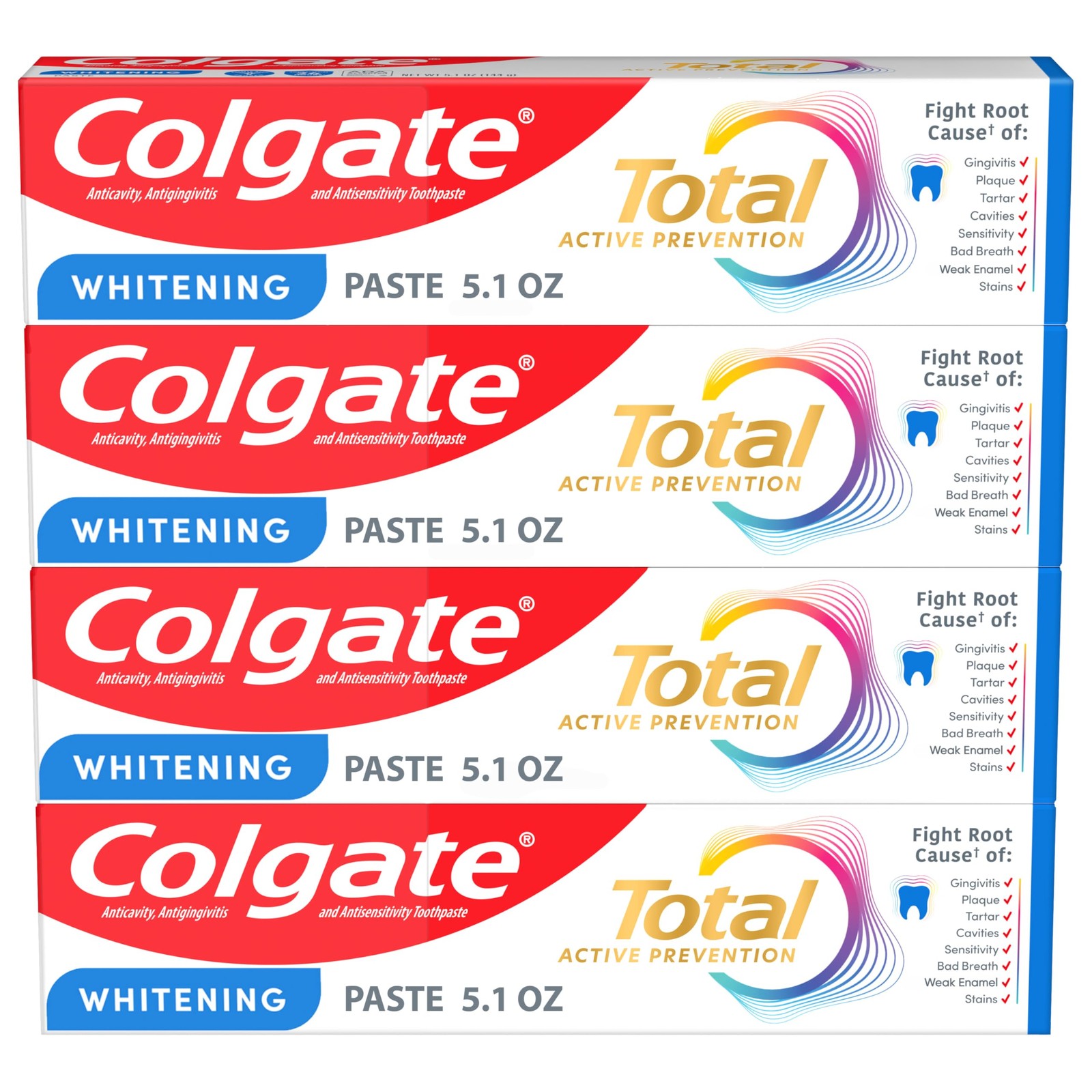 Colgate Total Whitening Toothpaste Paste, 5.1 oz, 4 Fl Oz (Pack of 4)