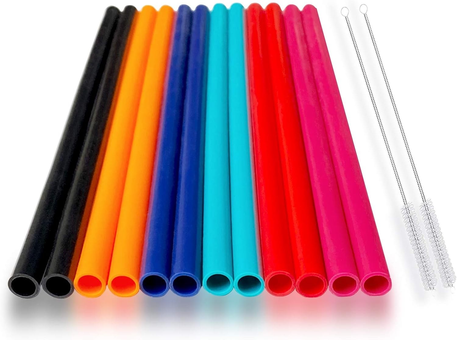 12 Pcs Eco Friendly Silicone Straws with 2 cleaning Brushes,Reusable Silicone Dr