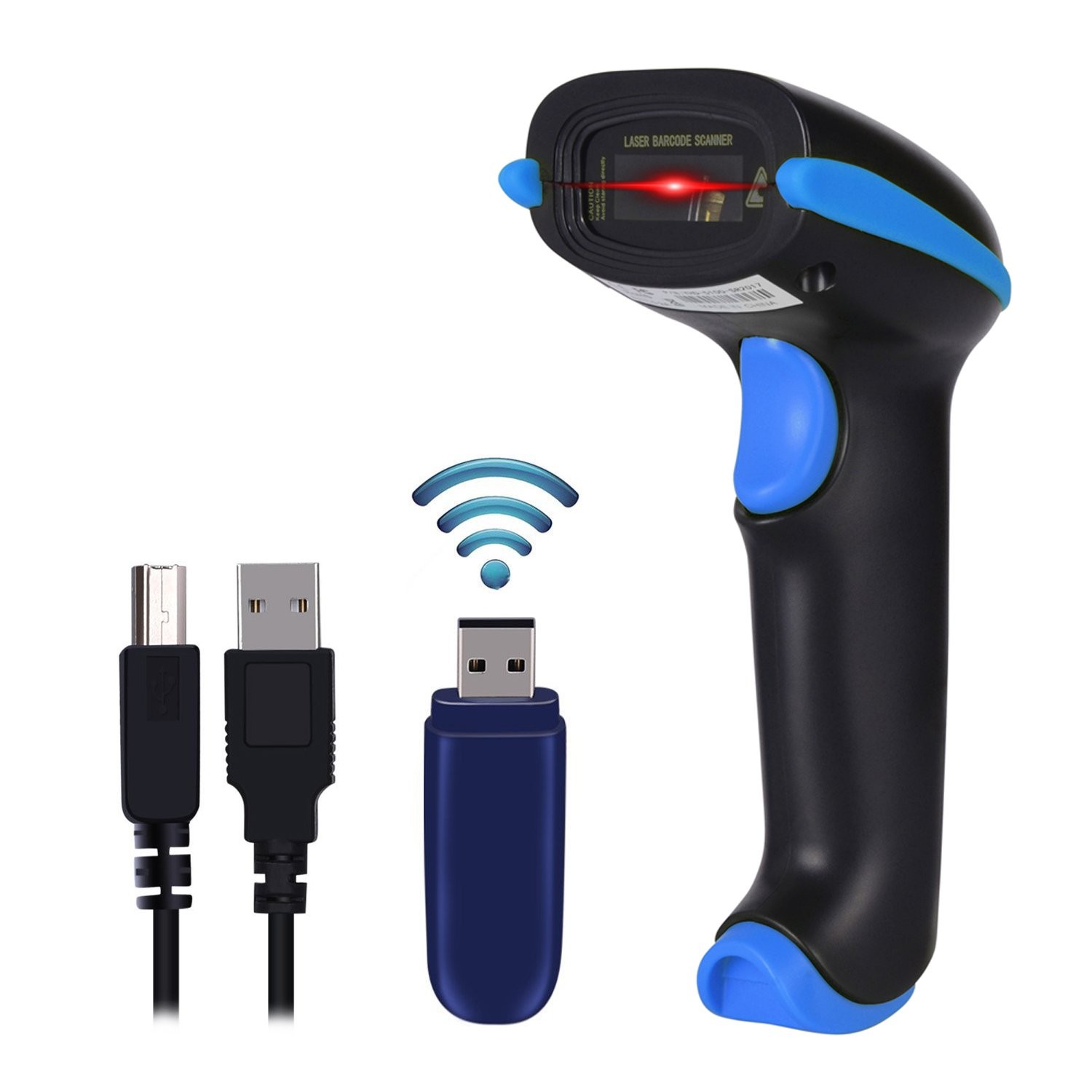 Blue 2.4G Wireless 1D Barcode Scanner Handheld Cordless Reader 100ft Range