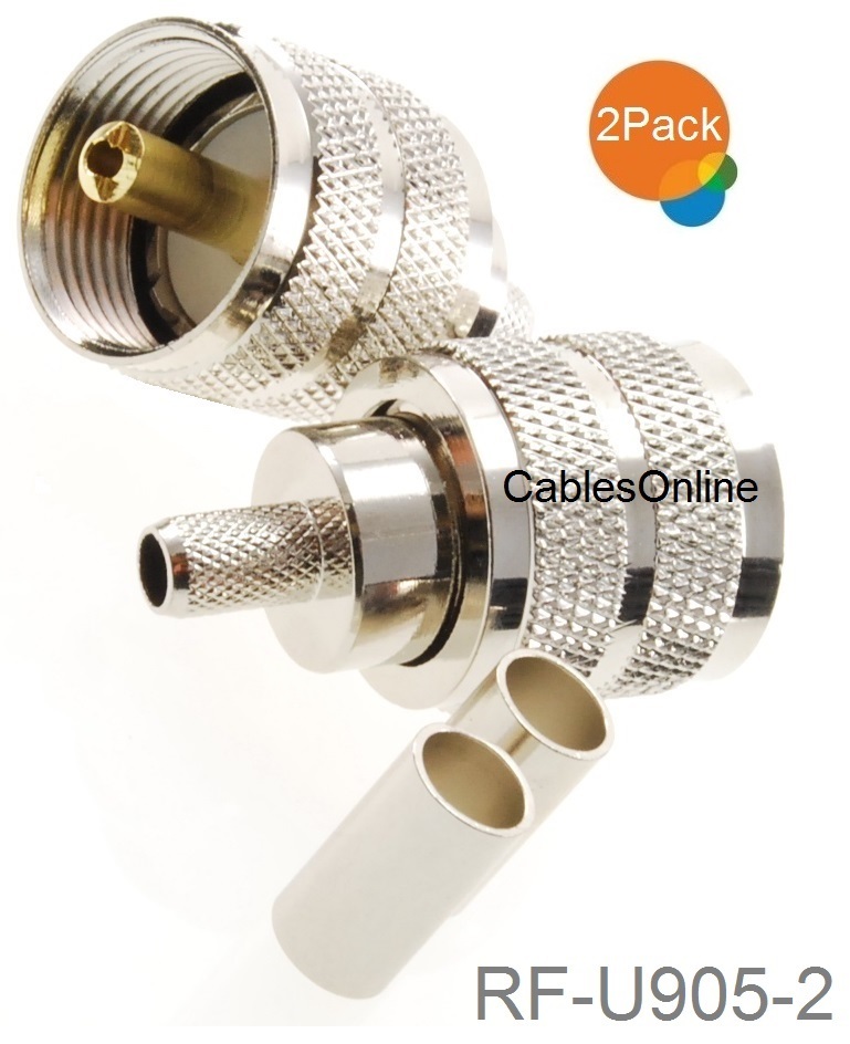 2-Pack UHF PL259 Male Crimp On Connector for RG58 RG142 LMR195 LMR200 Cable