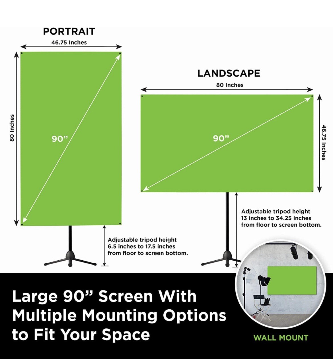 Portable Green Screen Kit 90 Inch with Stand (Frame) and Case