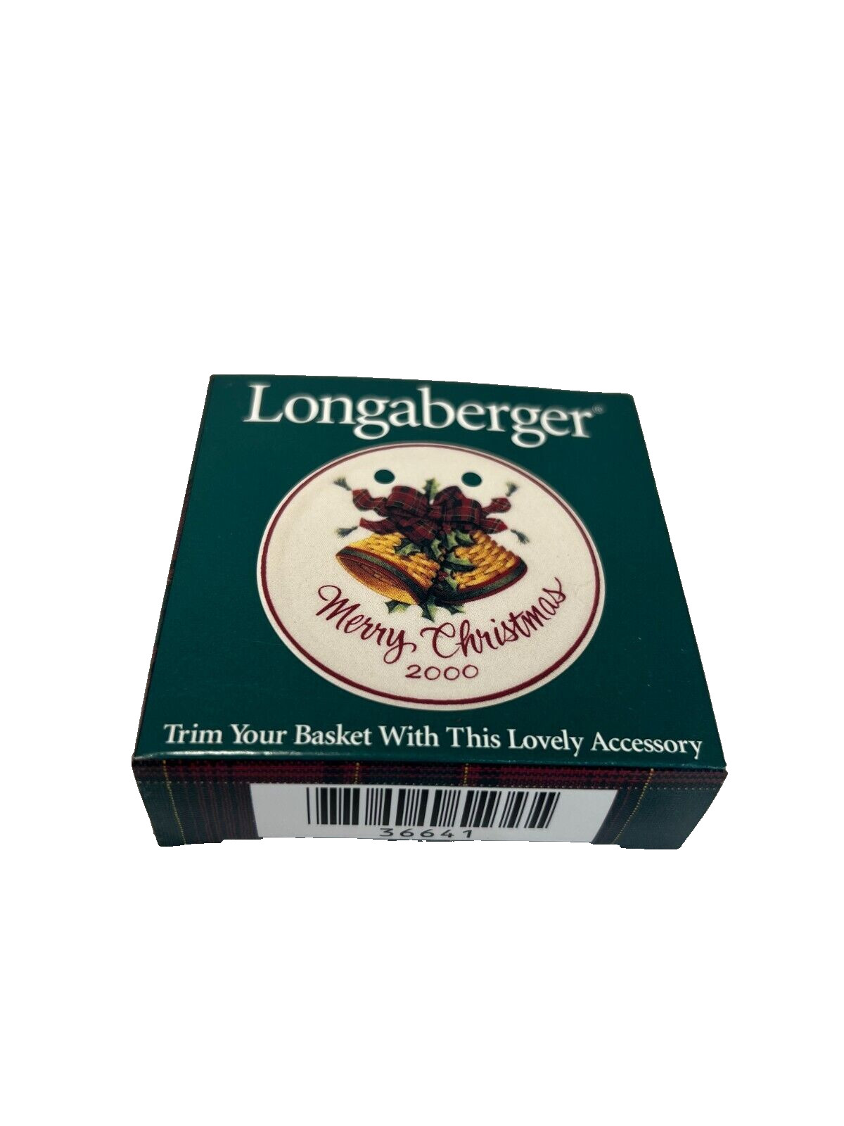 2000 Longaberger Merry Christmas Bells Ceramic Round Tie-On #36641 Vintage