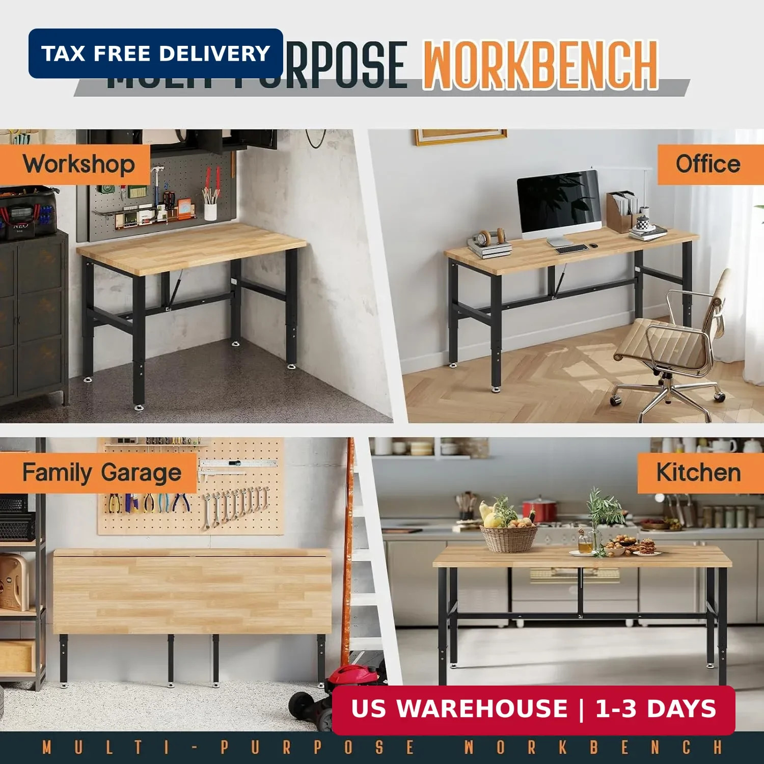 Adjustable-Height Folding Workbench | 34.7-40 In Adjustable Height, Rub