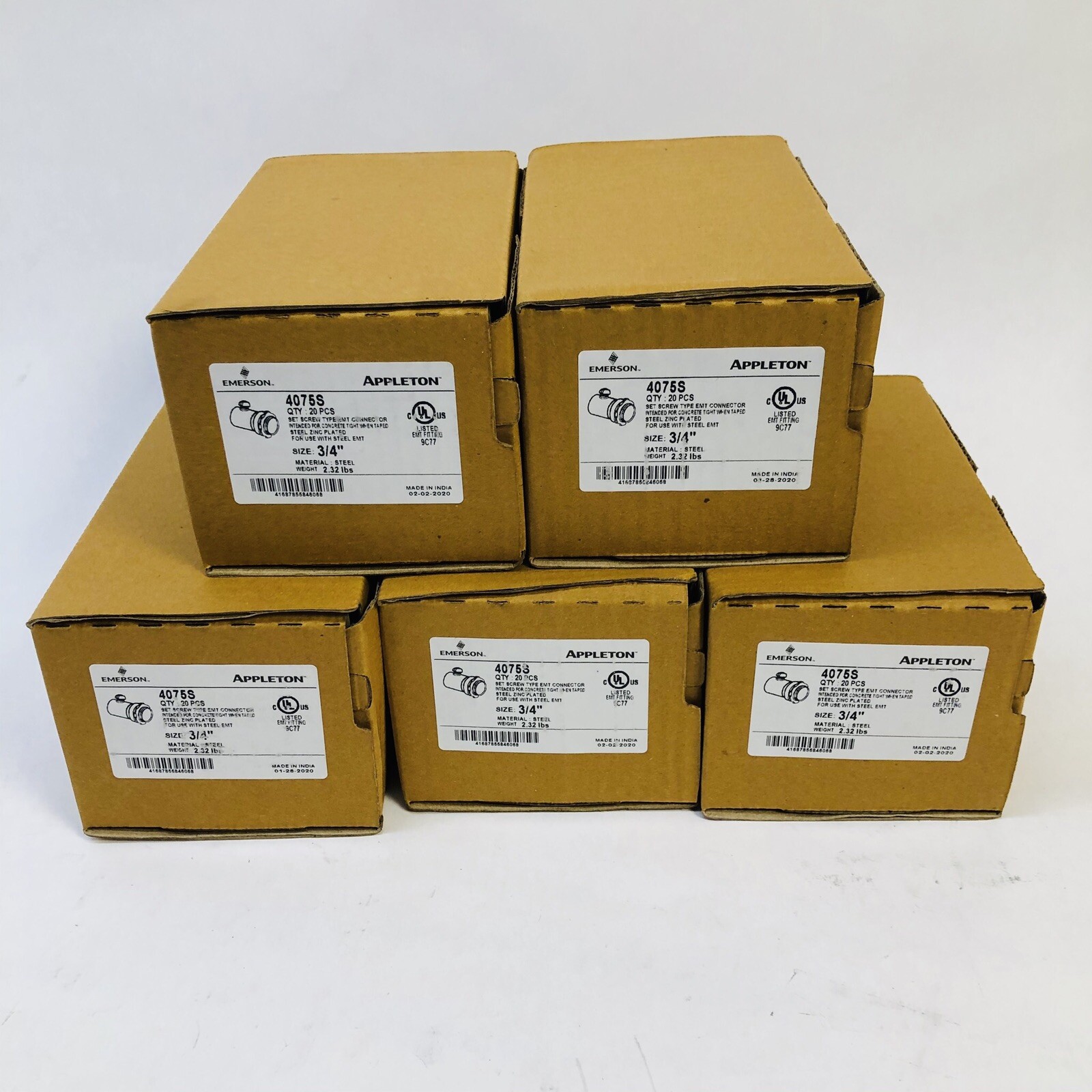 LOF OF 100 APPLETON 4075S - ¾" SET SCREW EMT STEEL ZINC PLATED CONNECTOR