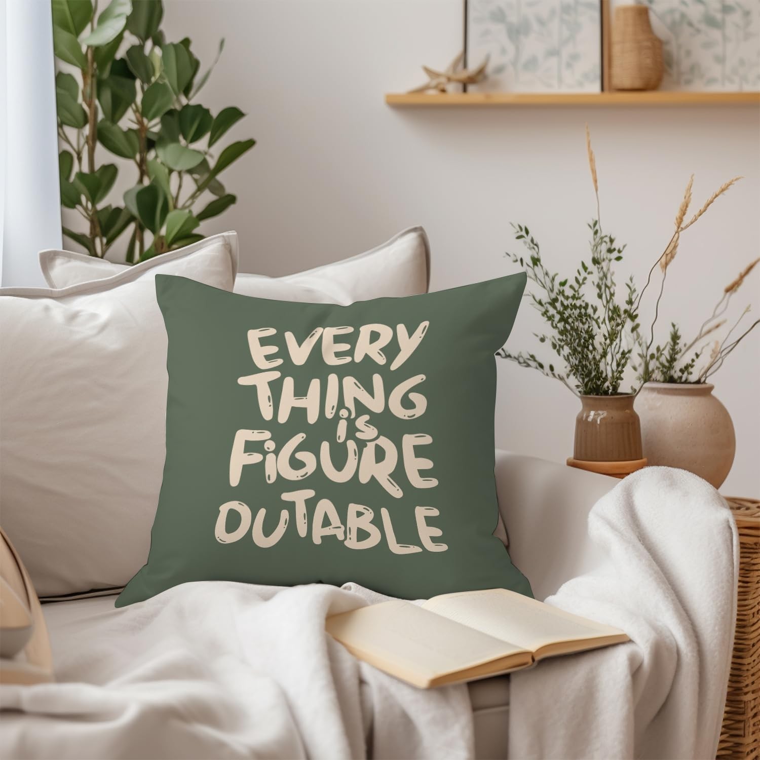Everything is Figureoutable Inspirational Pillow Covers 18x18 Double-Sided, E...